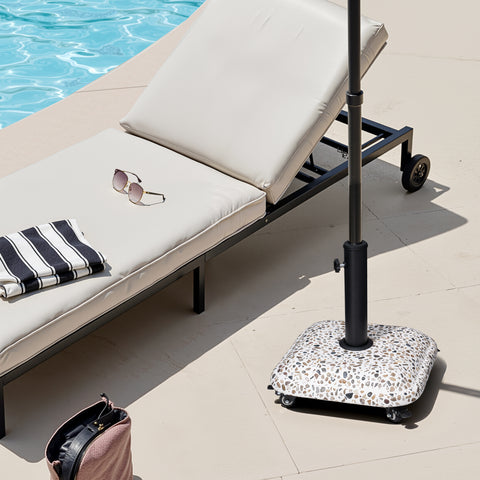 Pellebant 45lbs Heavy Duty Cobble Cement Patio Umbrella Base with Wheels