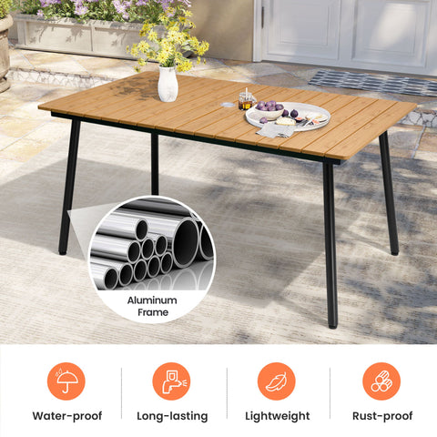 Pellebant Outdoor Patio Dining Table with Wood-Like Top and Aluminum Frame
