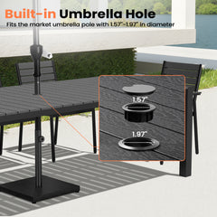 Rectangular Aluminum Outdoor Dining Table with Umbrella Hole and Stackable Chairs Set