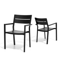 Gray Aluminum Stackable Outdoor Dining Chairs with Armrests, Set of 2