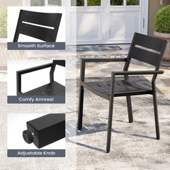 Gray Aluminum Stackable Outdoor Dining Chairs with Armrests, Set of 2