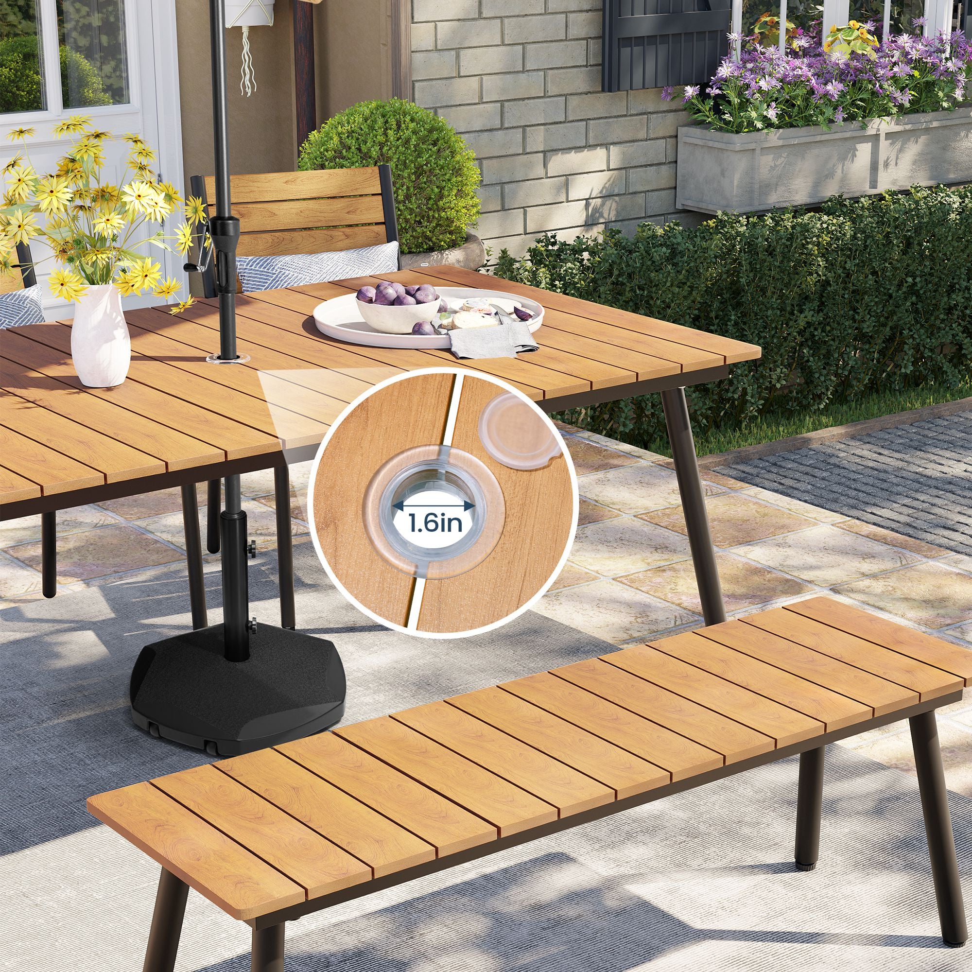 Pellebant Outdoor Patio Dining Table with Wood-Like Top and Aluminum Frame
