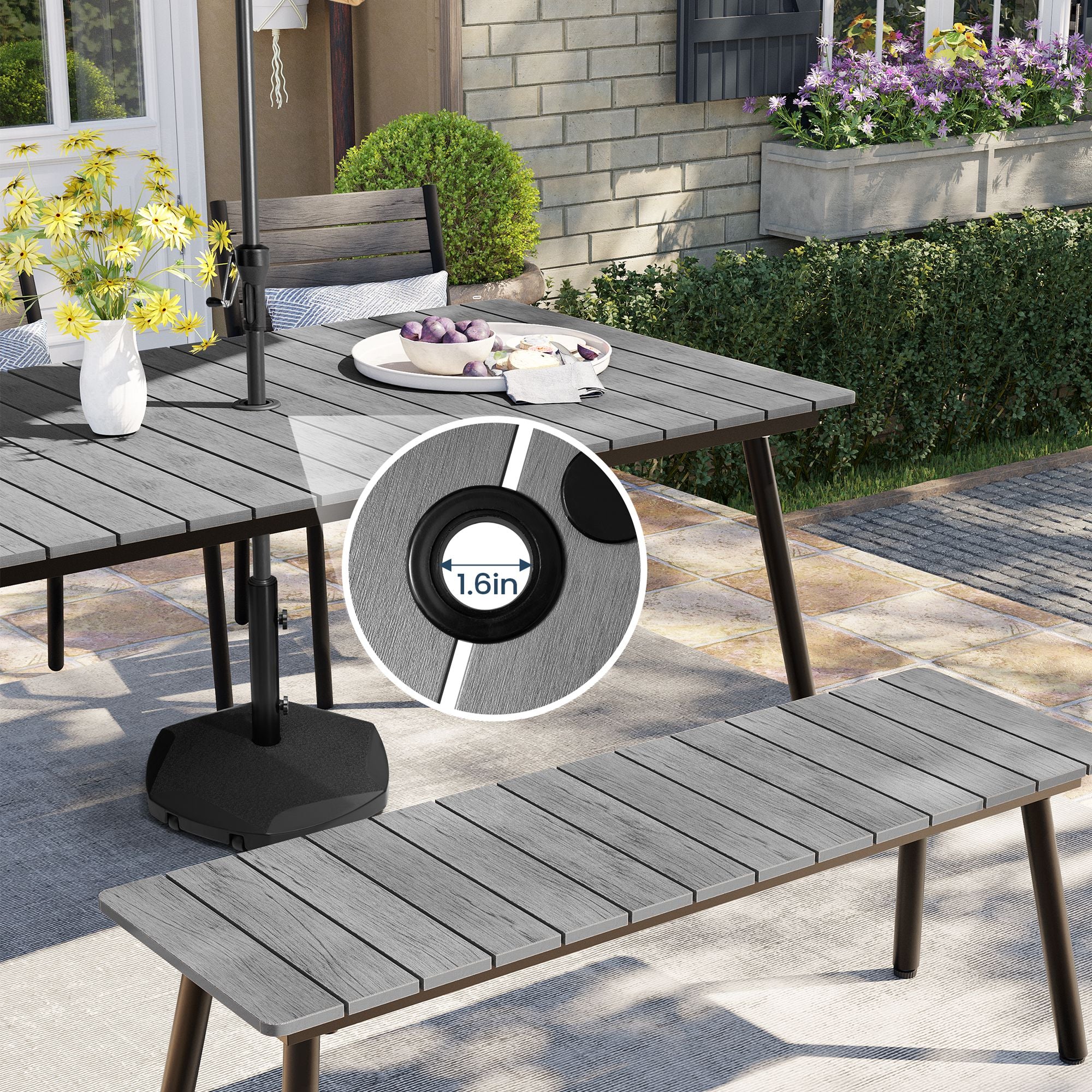 Pellebant 71 in. Outdoor Patio Dining Table with Wood-Like Top and Aluminum Frame