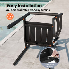 Gray Aluminum Stackable Outdoor Dining Chairs with Armrests, Set of 2