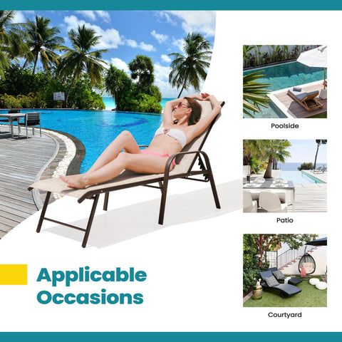 Pellebant Aluminum Outdoor Adjustable Chaise Lounge Chair Set of 2