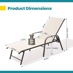 Aluminum Outdoor Adjustable Chaise Lounge Chairs, Set of 2