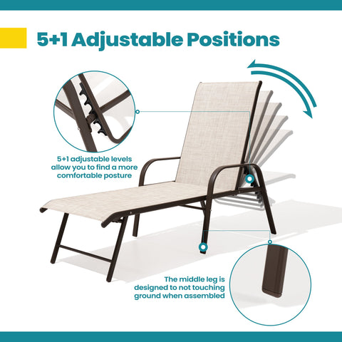 Pellebant Aluminum Outdoor Adjustable Chaise Lounge Chair Set of 2