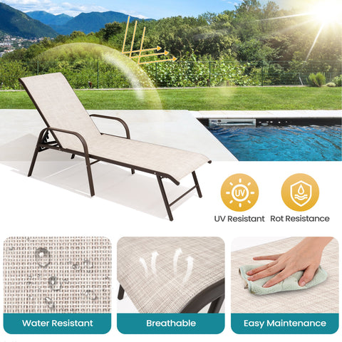 Pellebant Aluminum Outdoor Adjustable Chaise Lounge Chair Set of 2